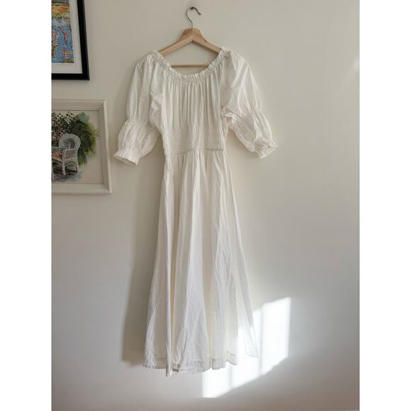 DOEN Ischia Shirred White Organic Cotton-Voile Midi Dress Size Large - Picture 6 of 10